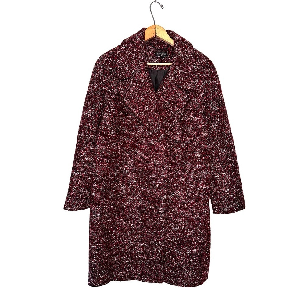 Topshop | Red and Black Tweed Double Breasted Winter Coat Size Small